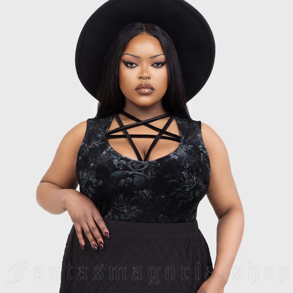 Killstar dusken haven crop top pentagram floral